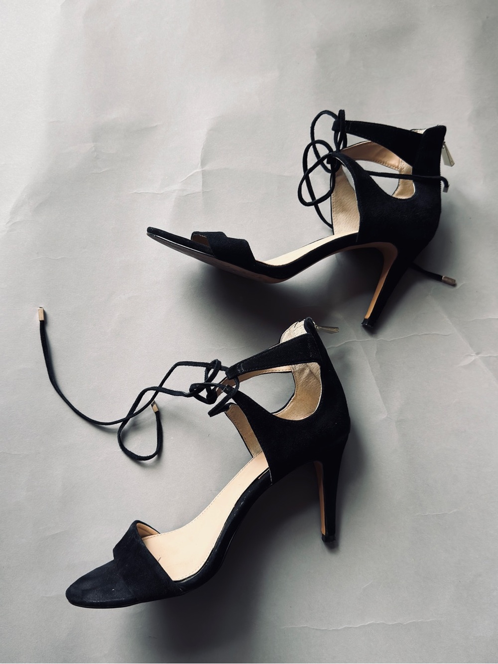 Black Lace-Up Suede Women’s High Heel Sandals